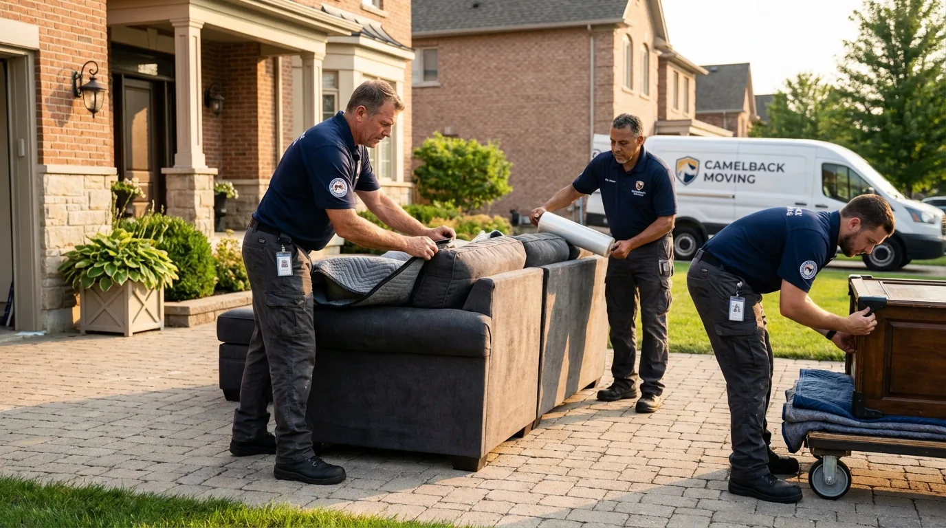 Large estate moving crew wrapping furniture in Pleasantville, IA