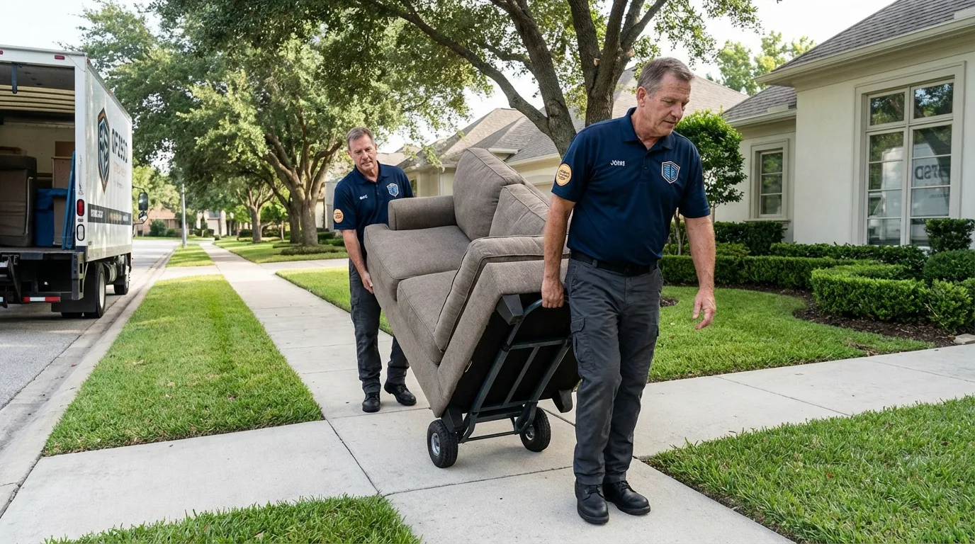 Local residential moving crew loading furniture in Pleasantville, IA